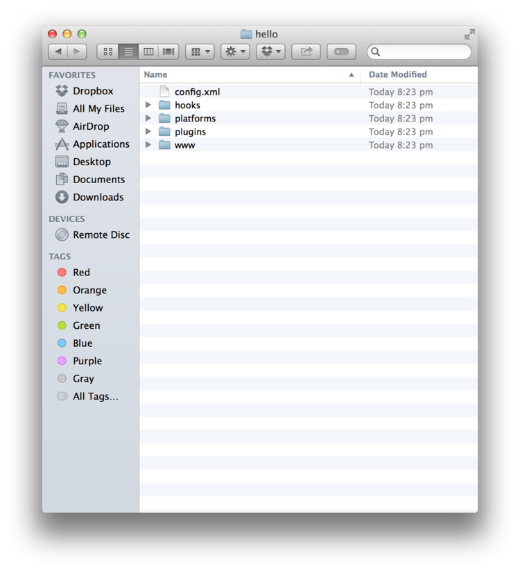 Sample Cordova project folder